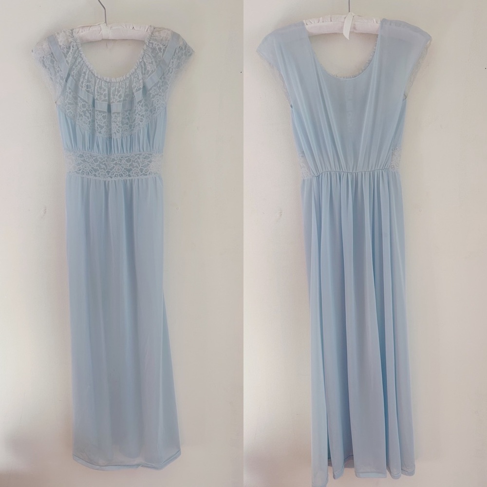 Vintage 1960’s Coquette Slip Dress Powder Blue S - Picture 8 of 8